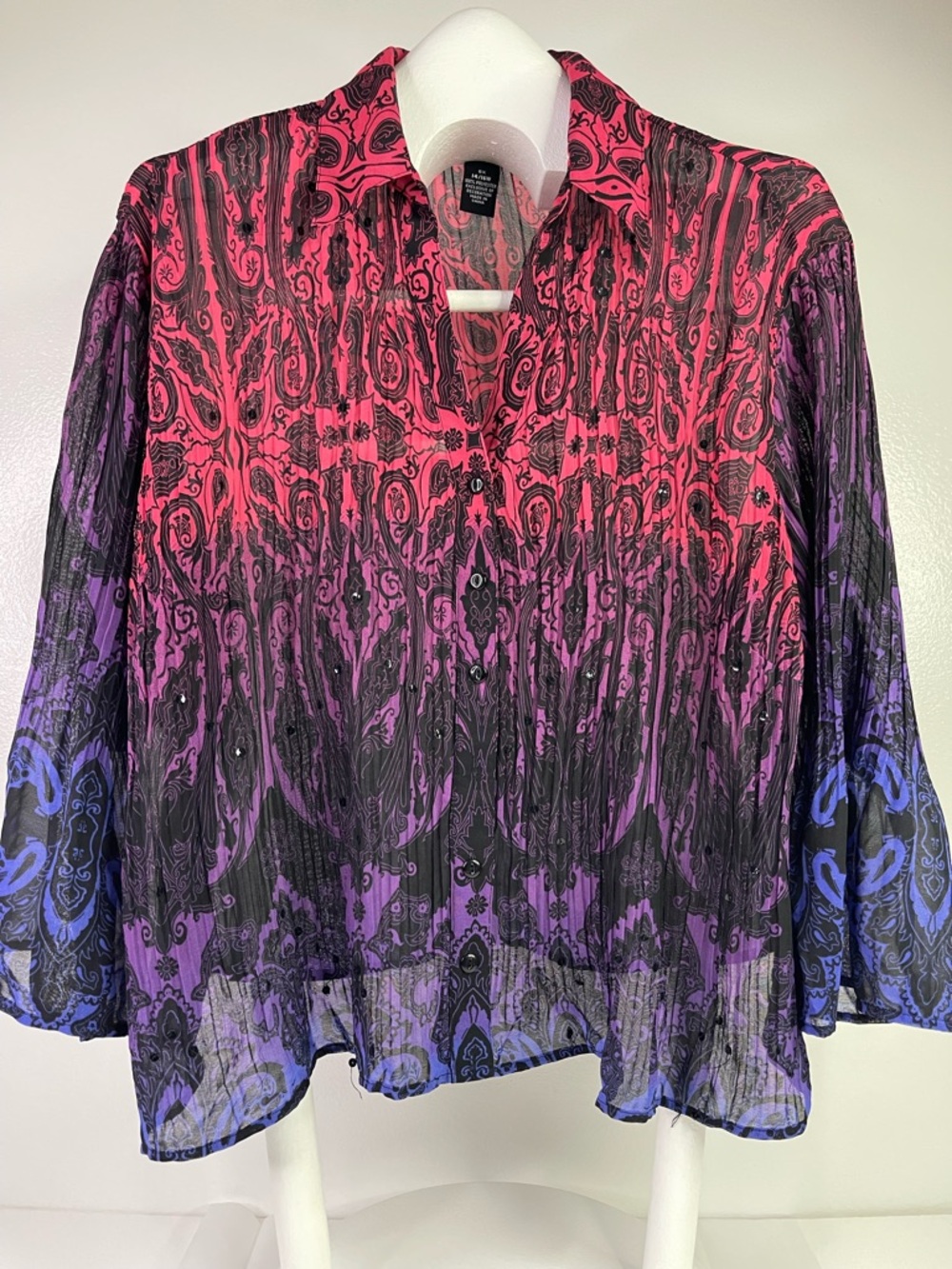 Liz & Me Platinum Collection Paisley Ombre Pleated Blouse Size 0X 14/16W